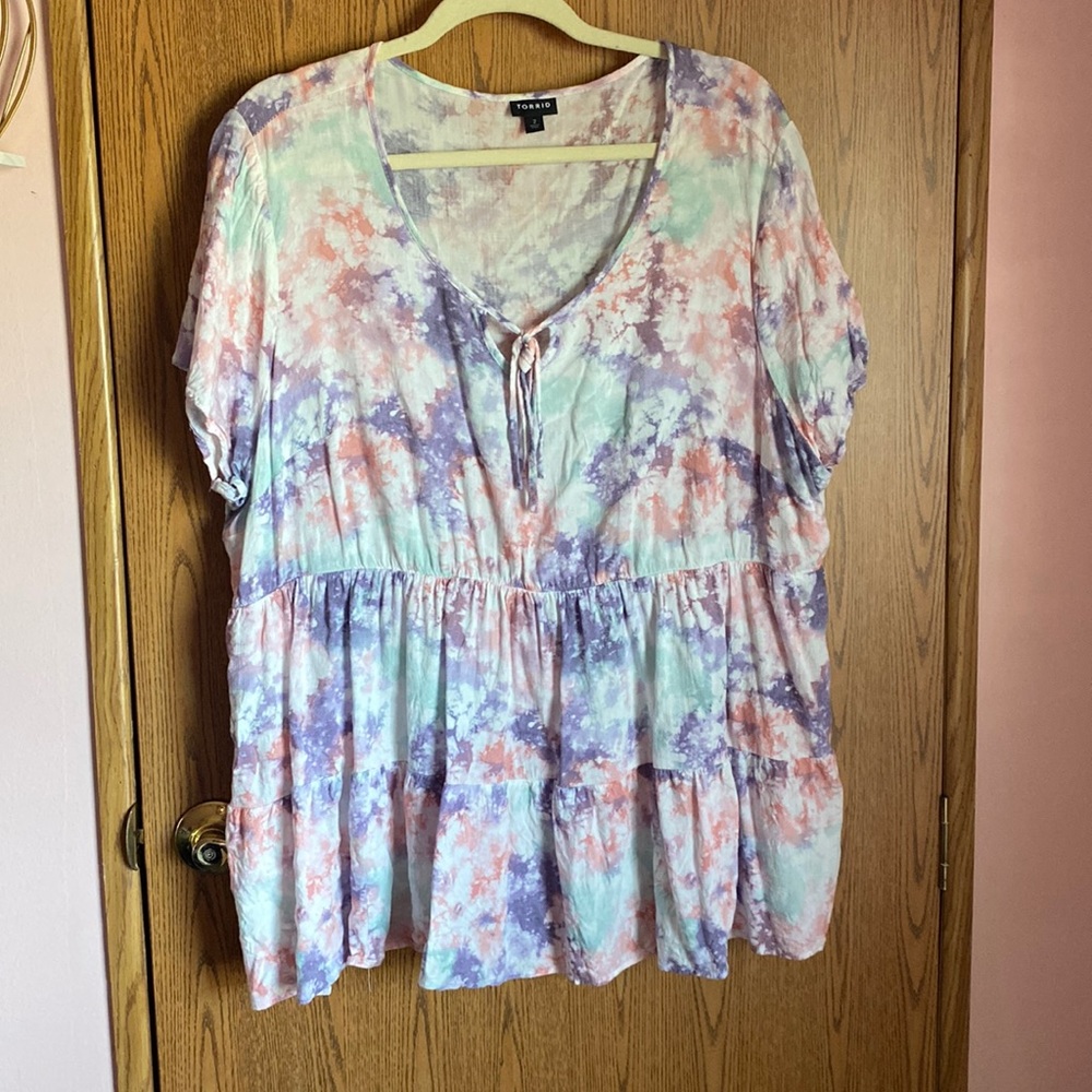 Tie Die Ruffle Top